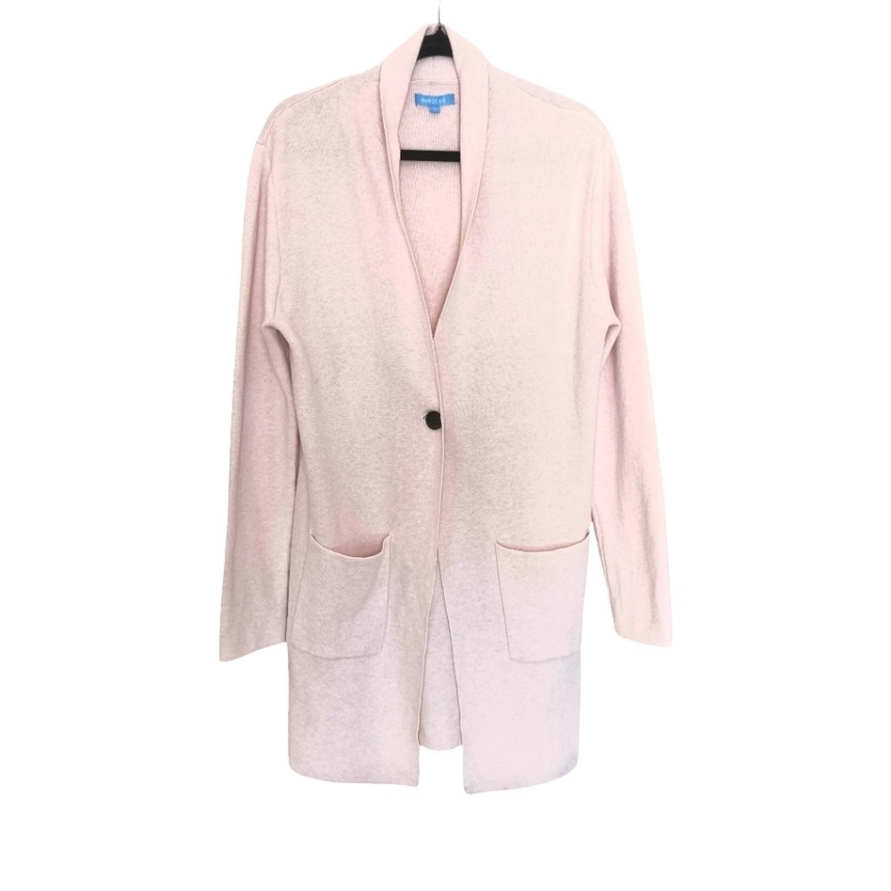 Burgess Cardigan Women Large Pale Pink Cotton Cashmere Shawl Collar Longline